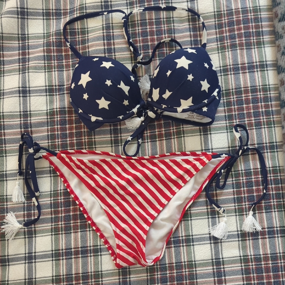 Adore Me Red and White Bikini Set